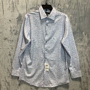 Alfani Mens Button Up Shirt Slim Fit Animal Blue White M Performance Long Sleeve